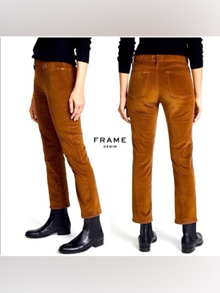 Frame Le High Straight Cotton-Blend Corduroy Pants In Warm Tan Womenâs Size 24